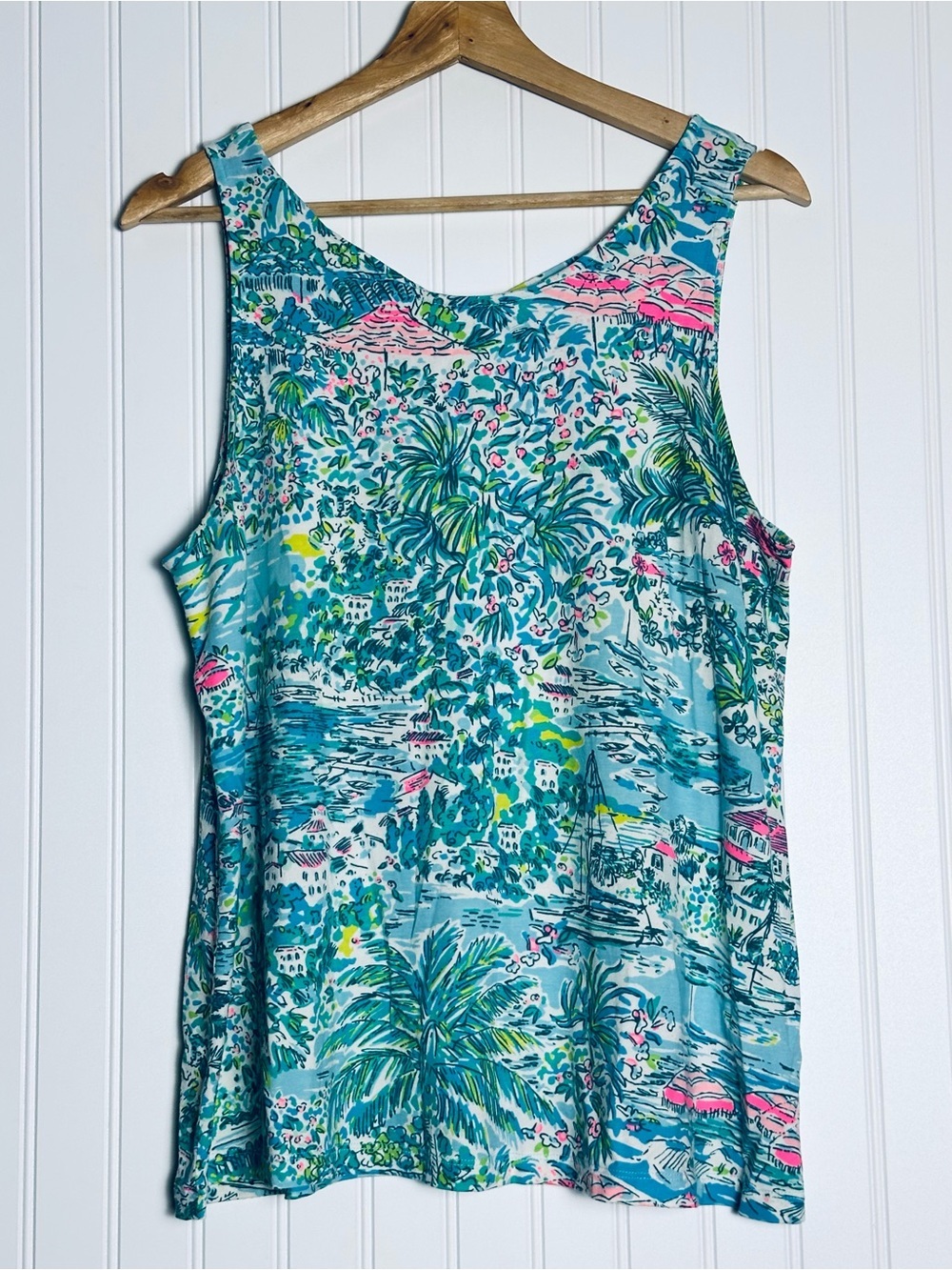 Lilly Pulitzer Kristen Tank Top L Gustavia Green Sunshine City" Resort Wear - Picture 4 of 15